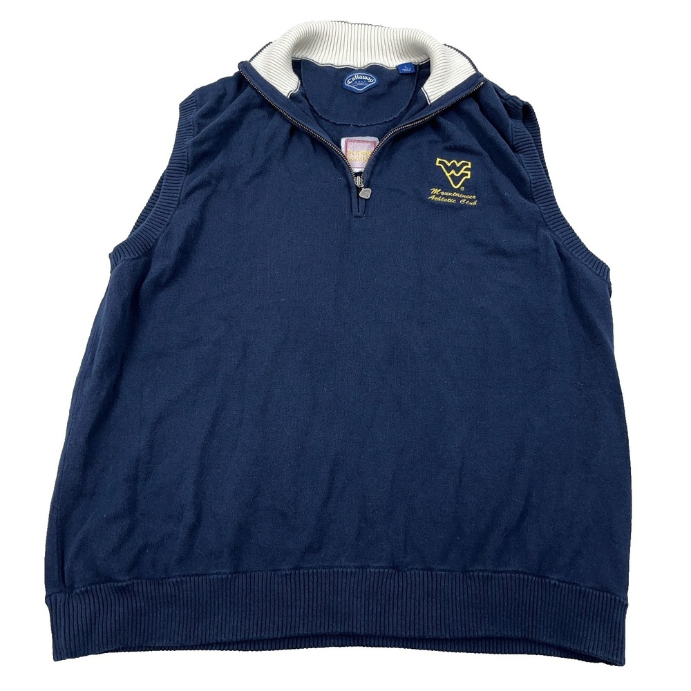 West Virginia Mountaineers Sweater Vest Men Large Blue Pullover 1/4 Zip WVU Knit